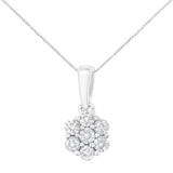 14K White Gold 1/2 cttw Prong Set Round-Cut Diamond 7 Stone Floral Cluster 18" Pendant Necklace (H-I Color, I1-I2 Clarity)