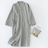 Men's Nightgown Woven Cotton Mid-length Home Bathrobe