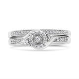 .925 Sterling Silver 1/4 Cttw Diamond Halo and Swirl Engagement Ring and Wedding Band Set (I-J Color, I3 Clarity)- Ring Size 7