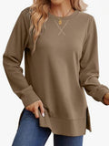 Womens Crew-Neck Long-Sleeve T-Shirt With Side Slits Casual Top