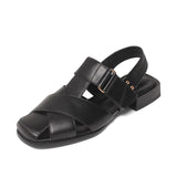 Retro Low-heel Velcro Thick-heeled Sandals for Women
