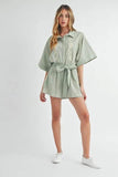 MABLE Embroidered Button Down Collared Neck Romper