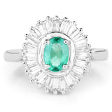 2.16 Carat Genuine Zambian Emerald and White Topaz .925 Sterling Silver Ring