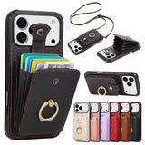 Leather Phone Case With Ring Holder And Card Slot Drop Proof Protective Case