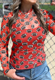 Black Game Day Rugby Mesh Sheer Long Sleeve Top