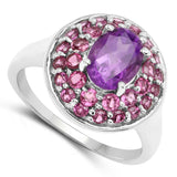 2.48 Carat Genuine Amethyst and Rhodolite .925 Sterling Silver Ring