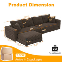 102.4 'Plush Corduroy 4-Seat Sofa,Modern Comfy Upholstered Sofa Cloud Couch,Deep Seat Couches with Soft Pillows and Movable Ottoman,Convertible Sofa Lounge Chair,for Living Room,Apartment,Office,Camel