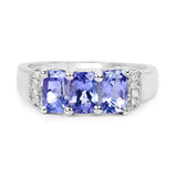 1.63 Carat Genuine Tanzanite & White Diamond .925 Sterling Silver Ring