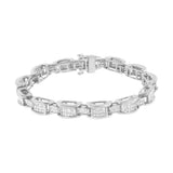 14K White Gold 5.0 Cttw Princess Cut Diamond Invisible Set Alternating Size D Shaped Links Tennis Bracelet (H-I Color, SI2-I1 Clarity) - 7â€