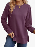 Womens Crew-Neck Long-Sleeve T-Shirt With Side Slits Casual Top