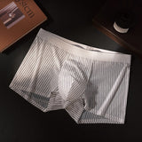 Mens Striped-print Boxer Briefs In Ice Silk Fabric