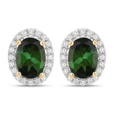 1.92 Carat Genuine Green Tourmaline and White Diamond 14K Yellow Gold Earrings
