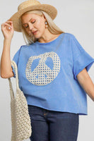 Umgee Full Size Mineral Wash T-Shirt with Lace Applique Plus Size