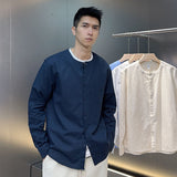 Chinese-style Vintage Mandarin-collar Linen Shirt
