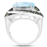 7.39 Carat Genuine Blue Topaz and Peridot .925 Sterling Silver Ring