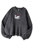 Womens Casual Sweatshirt With Print Cozy Hoodie For Fall Soft Wool Blend