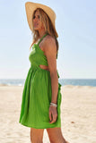 Davi & Dani Smocking Halter Neck Tie Open Back Mini Dress