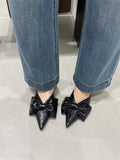 Women New Spring Summer Pointed Toe Bow V-Cut Mules, Elegant Flat Closed Toe Slide Sandals For Outdoor Wear
