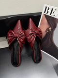Women New Spring Summer Pointed Toe Bow V-Cut Mules, Elegant Flat Closed Toe Slide Sandals For Outdoor Wear