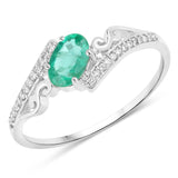 0.51 Carat Genuine Zambian Emerald and White Diamond 14K White Gold Ring