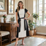 Lauren Ralph Lauren Belted two -tone Jersey Dress, 2/Black/White