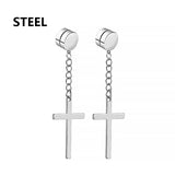 1Pair Fashion Cross Pendant Ear Clip Non Piercing Earrings Fake Earrings Gift for Men Women Jewelry