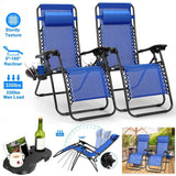 2-Pack: Foldable Zero Gravity Lounge Chair with Dual Side Tray