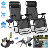 2-Pack: Foldable Zero Gravity Lounge Chair with Dual Side Tray