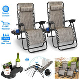 2-Pack: Foldable Zero Gravity Lounge Chair with Dual Side Tray