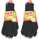 2-Pack: Heat Lockers Mens Black Thermal Gloves with Insulation Lining