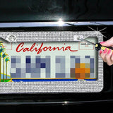 2-Pack: Metal License Plate Frame With Glitter Bling Rhinestone Diamonds