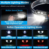 2-Pack: Rechargeable Motion Sensor Headlamp 6 Light Modes Headlight