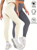 2 Pack Womens Seamless Ribbed Leggings Soft Slimming Yoga Pants, Ribbed Yoga Pants High Waisted Gym Leggings Sport Women Fitness Seamless Female