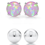 2-Pairs: Pink Opal Stud and Sterling Silver Ball Stud Set