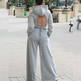 2-Piece: Drawstring Open Back Loose Trouser Legs Suit