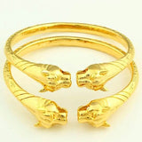 2-Piece Set: 18k Yellow Gold Filled High Polish Finish Lion Adjustable Bangle