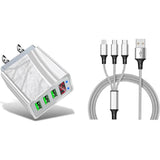 2-Piece Set: 3-Port LED Display High Speed Wall Charger White + 3-in-1 Cable Combo