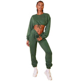 2-Piece Set: Drawstring Short Top Hooded Tops Sweatshirt Pants Set