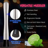 2-Piece Set: Hiware 10 Inch Stainless Steel Cocktail Muddler and Mixing Spoon Home Bar Tool Set