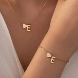 2-Piece Set: Metal Heart And English Letter Necklace And Bracelet