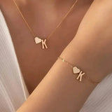 2-Piece Set: Metal Heart And English Letter Necklace And Bracelet
