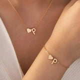 2-Piece Set: Metal Heart And English Letter Necklace And Bracelet