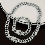 2-Piece Set: Unisex Hip Hop Cuban Chain Necklace and 8" Bracelet