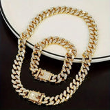 2-Piece Set: Unisex Hip Hop Cuban Chain Necklace and 8" Bracelet