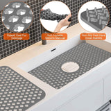 2-Piece: Silicon Grid Sink Mat with Central Drain Hole