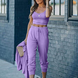 2-Piece: Women's Casual Outfit Ribbed Spaghetti Strap Top Ankle Length Joggers Sets
