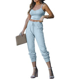 2-Piece: Women's Casual Outfit Ribbed Spaghetti Strap Top Ankle Length Joggers Sets