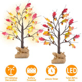 2-Pieces: 2FT Artificial Lighted Maple Tree with 24-Pieces Warm White LED Beads