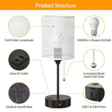 2-Pieces: Bedside Lamps 3 Color Modes USB C+A AC Output Ports Pull Chain