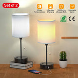 2-Pieces: Bedside Lamps 3 Color Modes USB C+A AC Output Ports Pull Chain